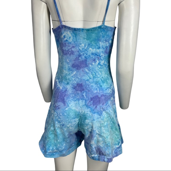 VTG 90's Purple/Blue/Green Tie Dye Spaghetti Strap Next Exit Romper Sm - Picture 7 of 10
